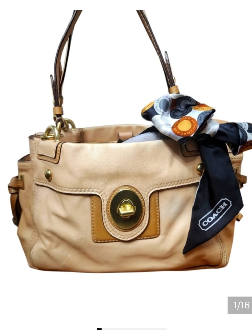 Vintage COACH 14522 Peyton Leather Carryall Bag Bone/Gold Really Good Condition